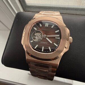 custom seiko mod rose gold nautlius automatic watch